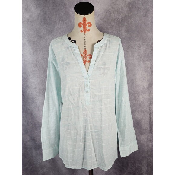 Talbots Tops - NWOT Talbots Womens 3X Light Blue Plaid Tunic Top Blouse Lightweight Cotton